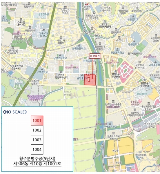 2024타경63201 충청북도 청주시 서원구 분평로 88-1, 청주분평주공(5)단지 506동 10층 1001호 아파트[공급23평형] 경매 이미지