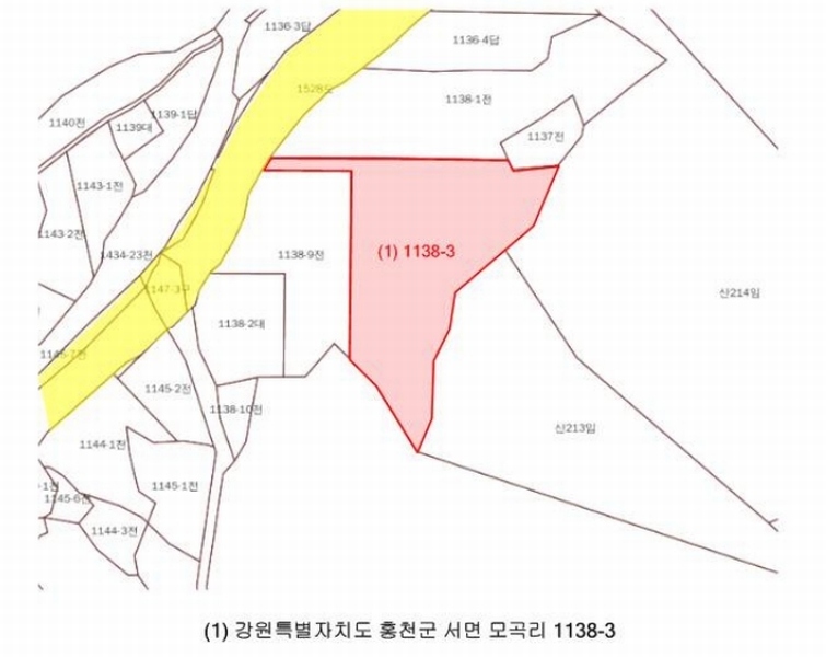 2025타경50702 강원특별자치도 홍천군 서면 모곡리 1138-3 농지 경매 이미지