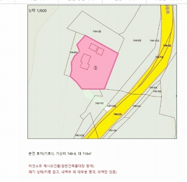2025타경5323 충청북도 단양군 단성면 가산리 749-9 대지 경매 이미지