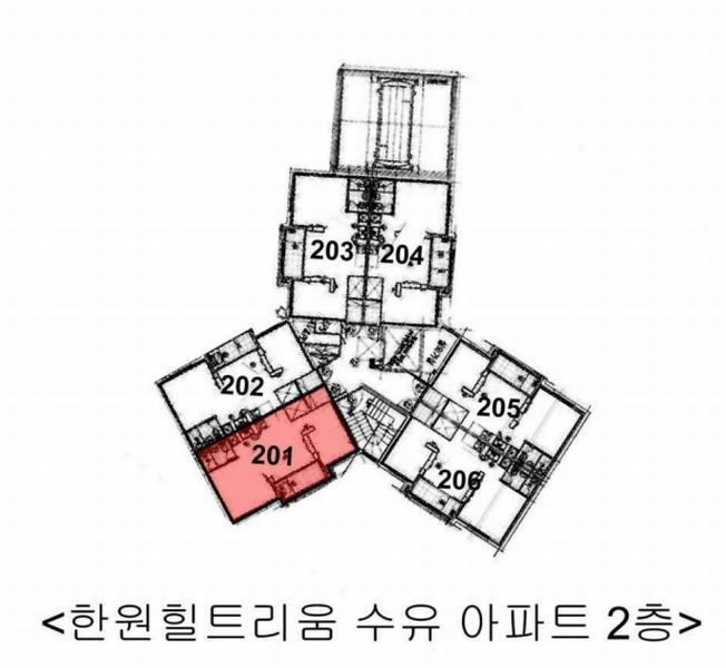 2025타경10577 서울특별시 강북구 노해로 104, 한원힐트리움 수유 아파트 2층 201호 오피스텔 경매 이미지
