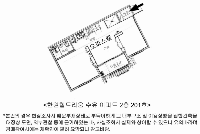 2025타경10577 서울특별시 강북구 노해로 104, 한원힐트리움 수유 아파트 2층 201호 오피스텔 경매 이미지