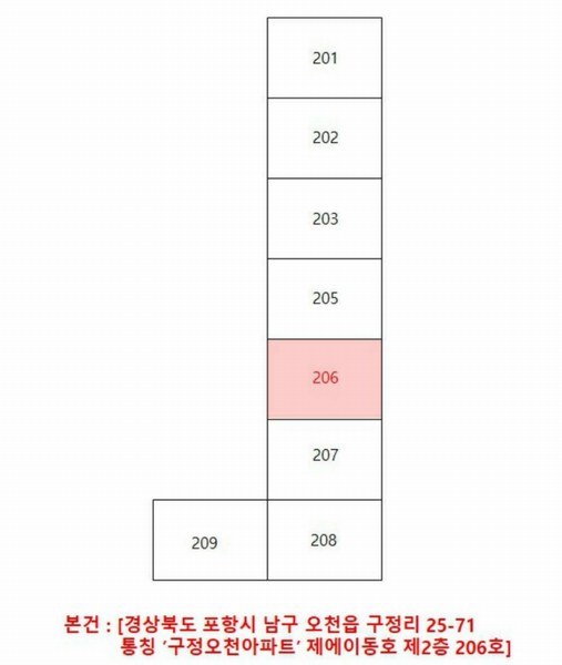 2025타경3677 경상북도 포항시 남구 오천읍 정몽주로 674-10, 구정오천아파트 에이동 2층 206호 다세대(빌라) 경매 이미지