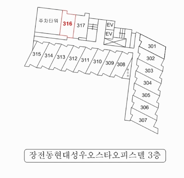 2025타경1923 부산광역시 금정구 온천장로 137, 장전동현대성우오스타오피스텔 3층 316호 오피스텔[계약15평형] 경매 이미지