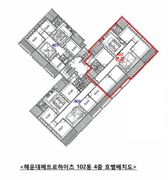 2024타경113276 부산광역시 해운대구 좌동순환로8번길 78, 해운대메트로하이츠 102동 4층 402호 아파트[공급60평형] 경매 이미지