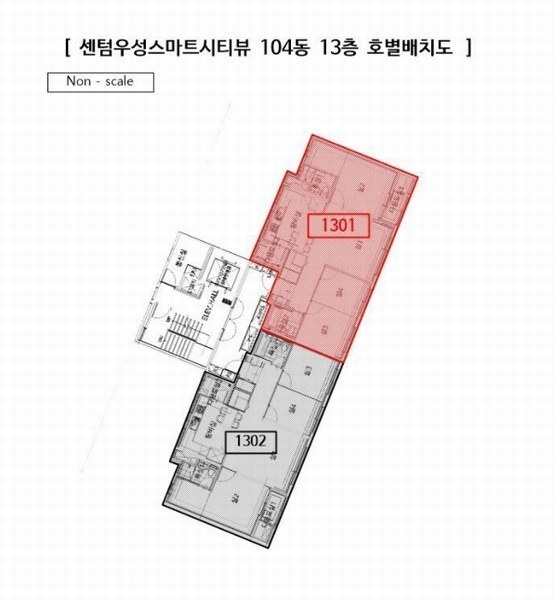 2024타경113733 부산광역시 해운대구 선수촌로 146-4, 센텀우성스마트시티뷰 104동 13층 1301호 오피스텔[계약45평형] 경매 이미지