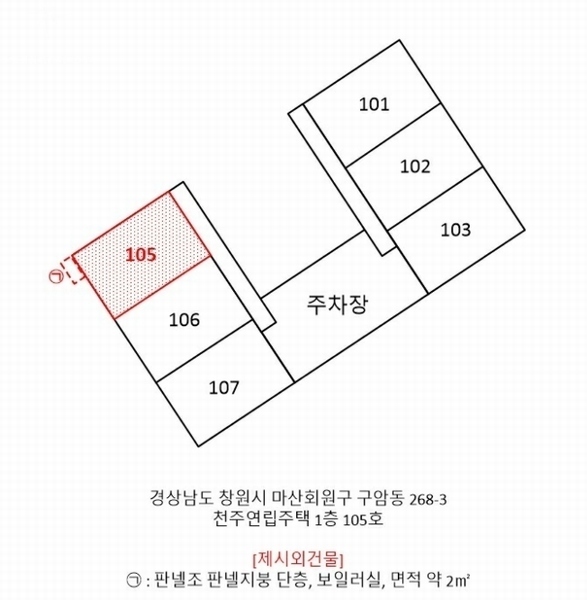 2024타경104600 경상남도 창원시 마산회원구 구암북1길 70경상남도 창원시 마산회원구 구암○○○○, 천주연립주택 1층 105호천주연립○○ 다세대(빌라) 경매 이미지