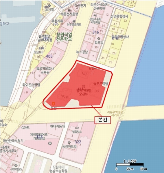 2025타경20758 경상남도 창원시 마산합포구 합포동6길 8, 창원칸타빌오션뷰 상가동 1층 121호 근린상가 경매 이미지