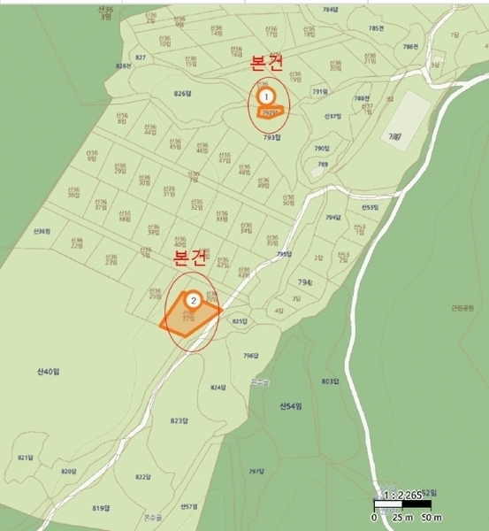 2025타경348 경상북도 포항시 남구 오천읍 원리 산36-27 임야 경매 이미지