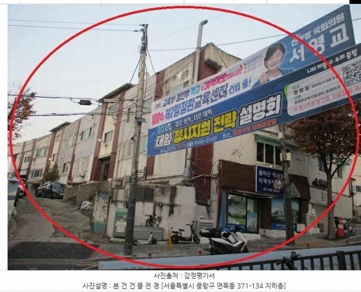 2024타경121043 서울특별시 중랑구 면목로28길 27, 동서울연립 지하층 근린상가 경매 이미지