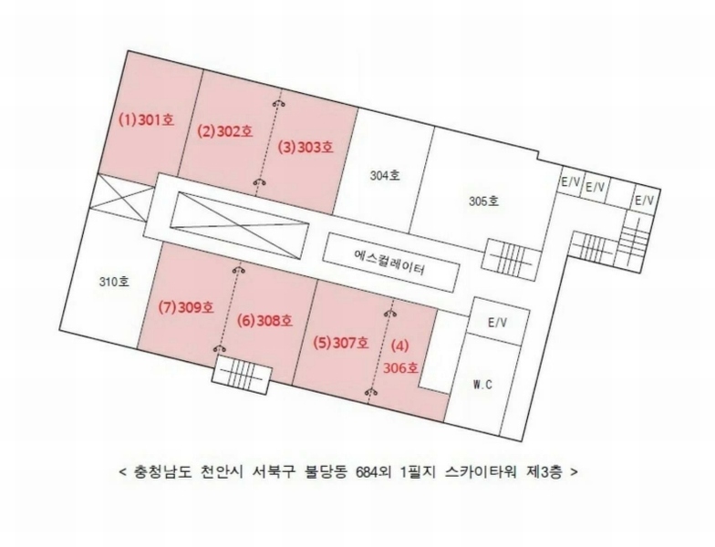 2025타경11858 충청남도 천안시 서북구 검은들1길 26, 스카이타워 3층 308호외1개호 근린상가 경매 이미지