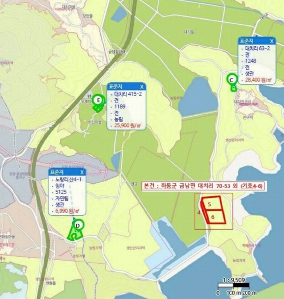 2025타경519 경상남도 하동군 금남면 대치리 70-53 임야 경매 이미지