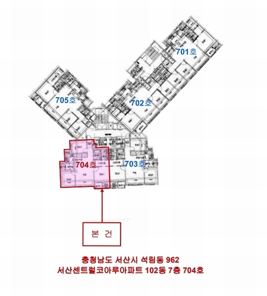 2025타경51257 충청남도 서산시 한마음2로 22, 서산센트럴코아루아파트 102동 7층 704호 아파트[공급26평형] 경매 이미지