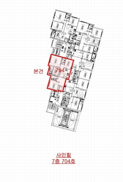 2025타경510058 인천광역시 미추홀구 인주대로45번길 34-28, 샤인힐 7층 704호 오피스텔[계약27평형] 경매 이미지