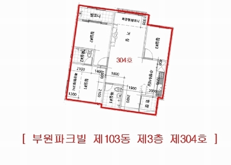 2025타경510258 인천광역시 서구 완정로45번길 43, 부원파크빌 103동 3층 304호 다세대(빌라)[공급23평형] 경매 이미지