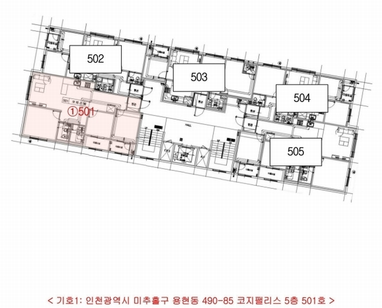 2025타경512664 인천광역시 미추홀구 독정이로9번길 19, 코지팰리스 5층 501호 오피스텔[계약35평형] 경매 이미지