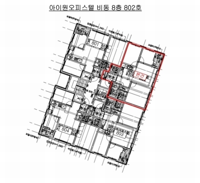 2024타경56694 경기도 부천시 원미구 조마루로427번길 92, 아이원오피스텔 비동 8층 802호 오피스텔[계약29평형] 경매 이미지