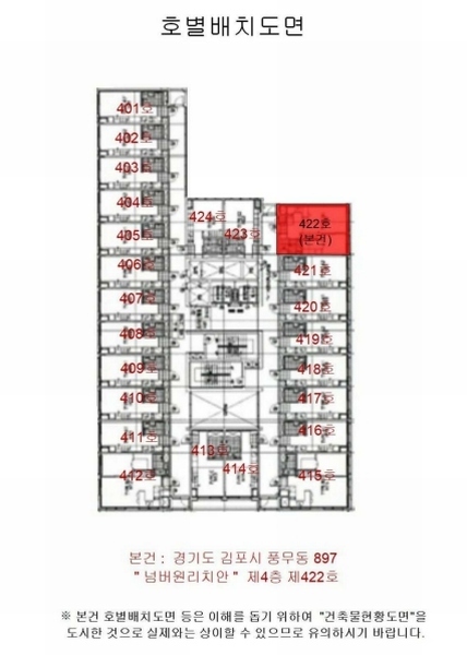 2025타경33521 경기도 김포시 풍무로 168, 넘버원리치안 4층 422호 오피스텔[계약23평형] 경매 이미지