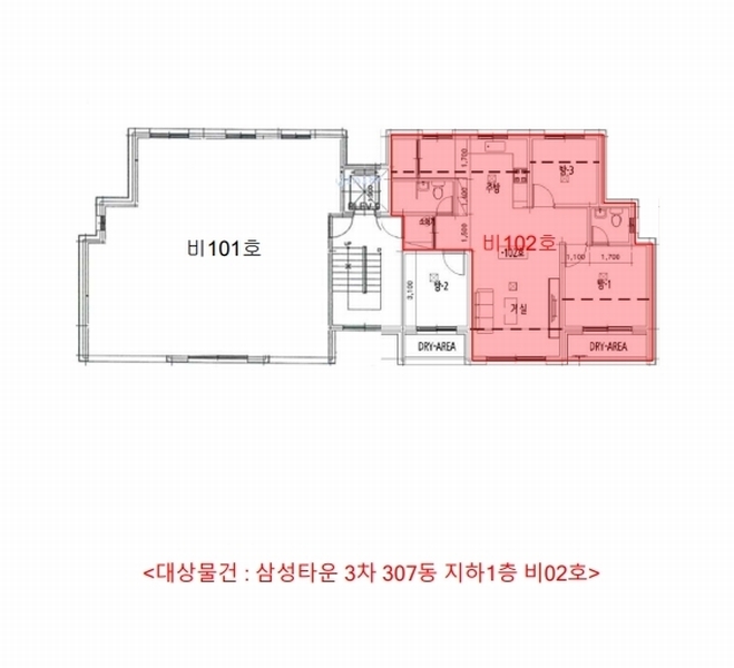 2025타경2663 경기도 김포시 담터로 49-6, 삼성타운하우스3차 307동 지1층 비102호 다세대(빌라)[공급19평형] 경매 이미지