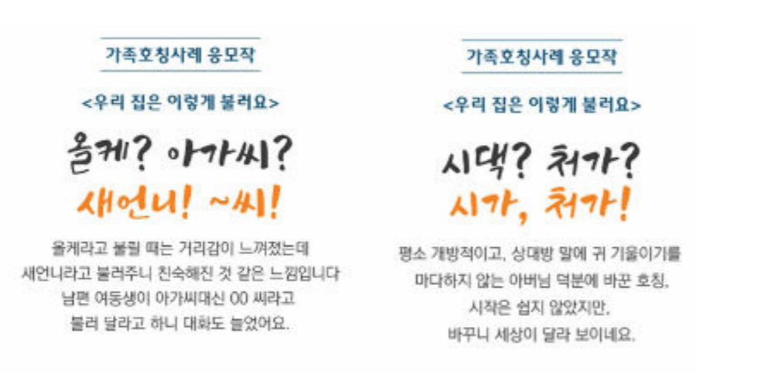 가족호칭 공모 당선작, 시댁 대신 '시가' 올케 대신 '새언니'