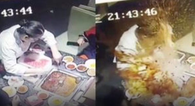 훠궈 국물에 빠진 라이터, 국자로 꺼내던 도중 '폭발'